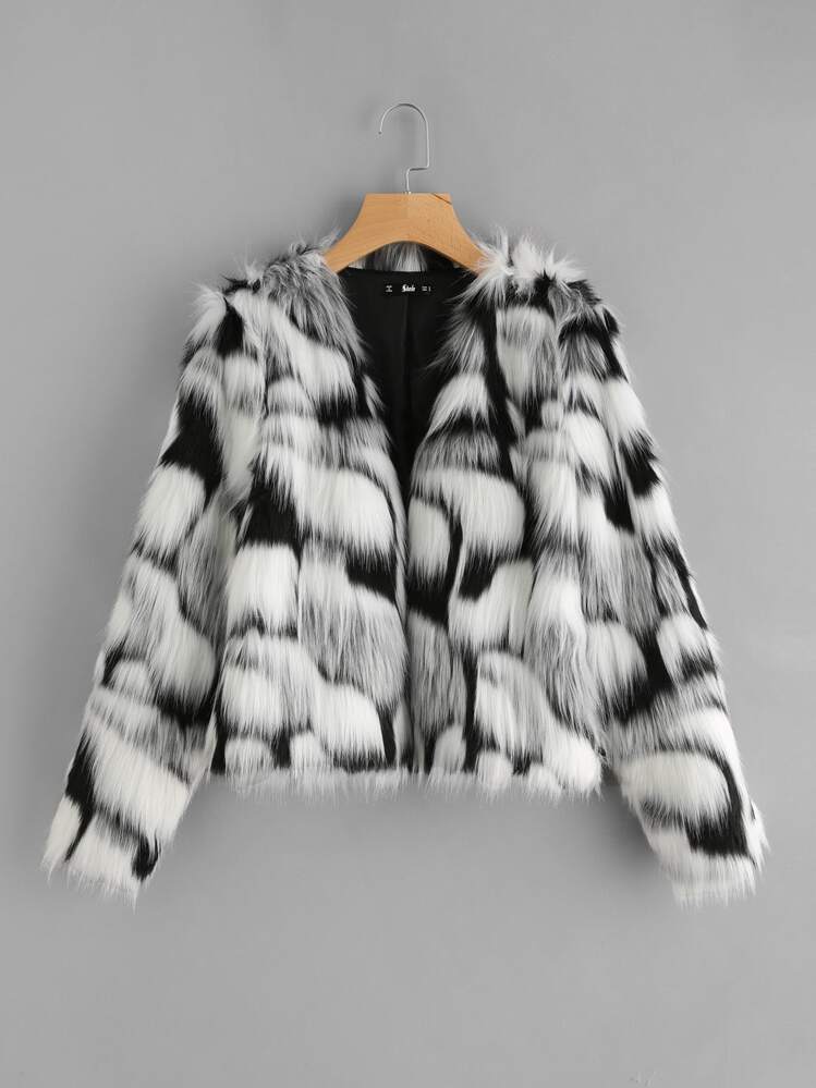SHEIN Chaquetón de pelo en dos tonos - Blanco y Negro - Añade 1