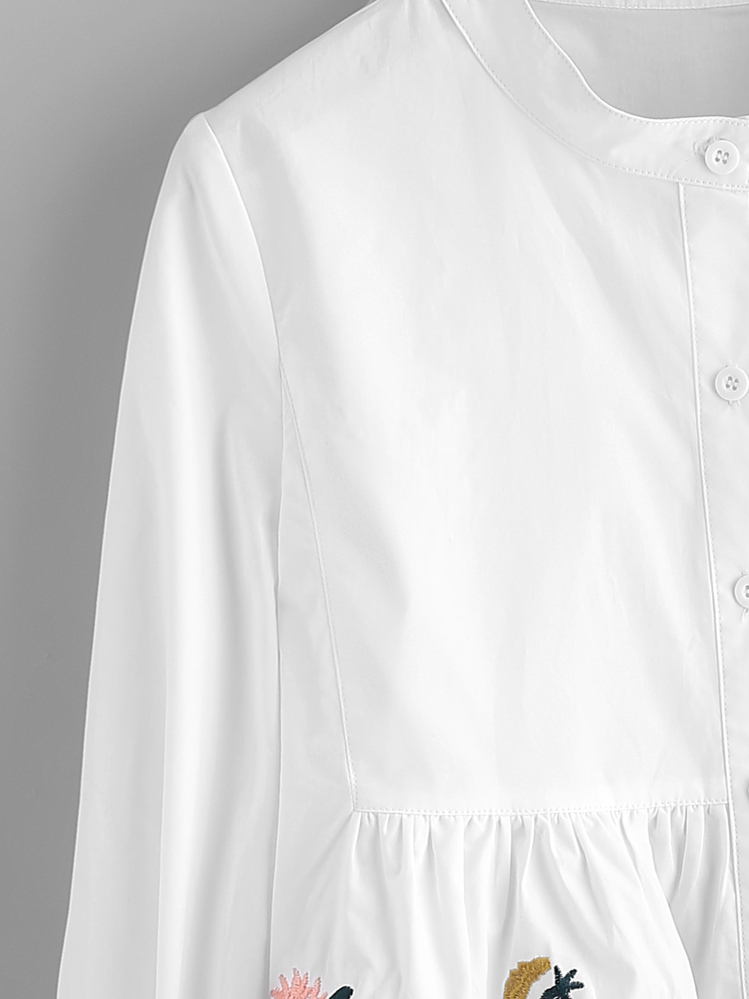 SHEIN Flower Embroidered Smock Blouse - White - View 3