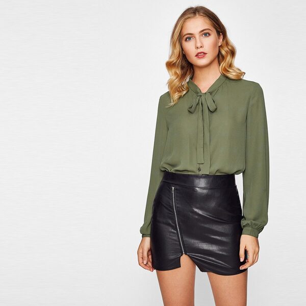 

Bow Tie Neck Button Up Blouse