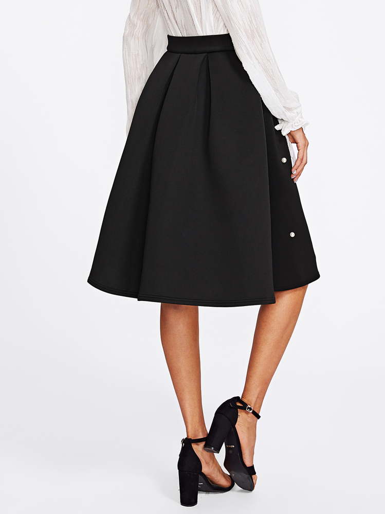 SHEIN Pearl Embellished Boxed Pleated Circle Skirt - Black - View 5
