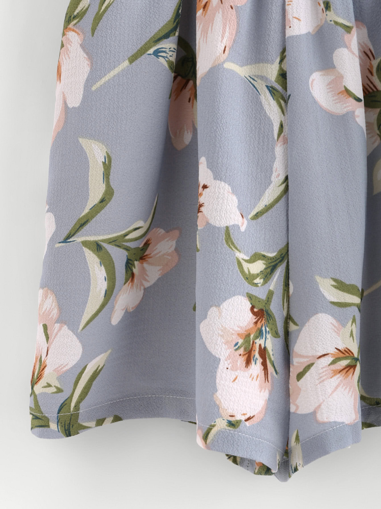 Surplice Neckline Random Florals Cami Romper - Multicolor - View 4