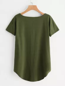 SHEIN Unity 前短後長V領T - 軍綠色 - 查看 2