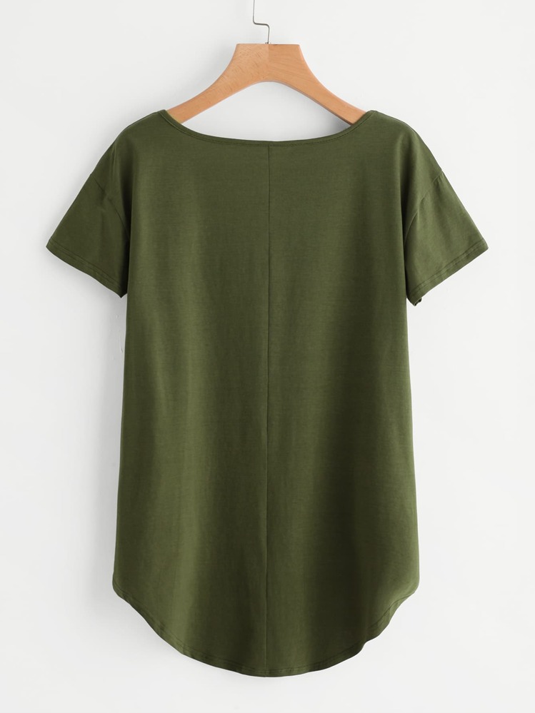 SHEIN Unity 前短後長V領T - 軍綠色 - 查看 2