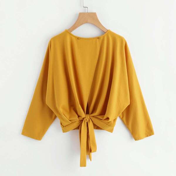 

Overlap Tie Back Sweatshirt, Mustard yellow