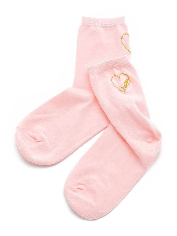 Calcetines tobilleros con bordado de corazón - Rosa - Añade 1