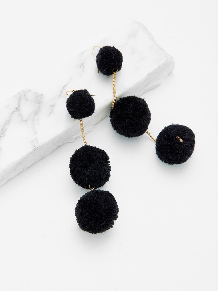 Pendientes con pompones - Negro - Añade 2