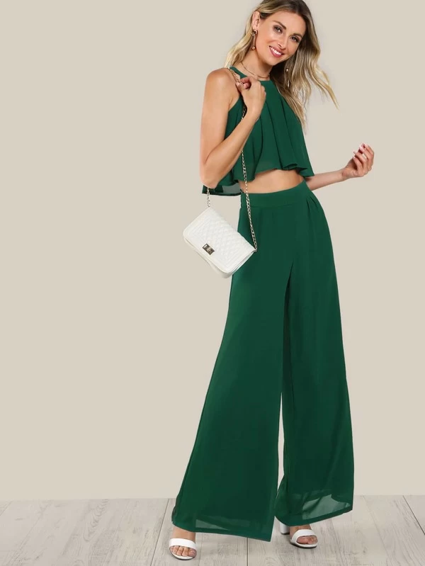 flowy pants and crop top
