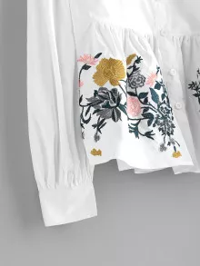 SHEIN 刺繡壓褶娃娃衫上衣 - 白色 - 查看 4