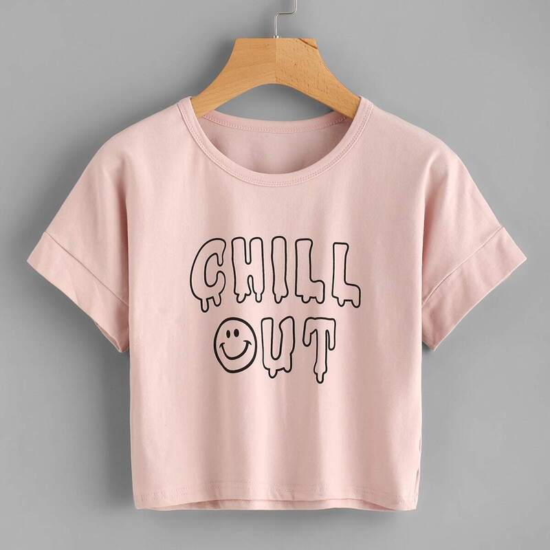 

Slogan Print Tee, Pink