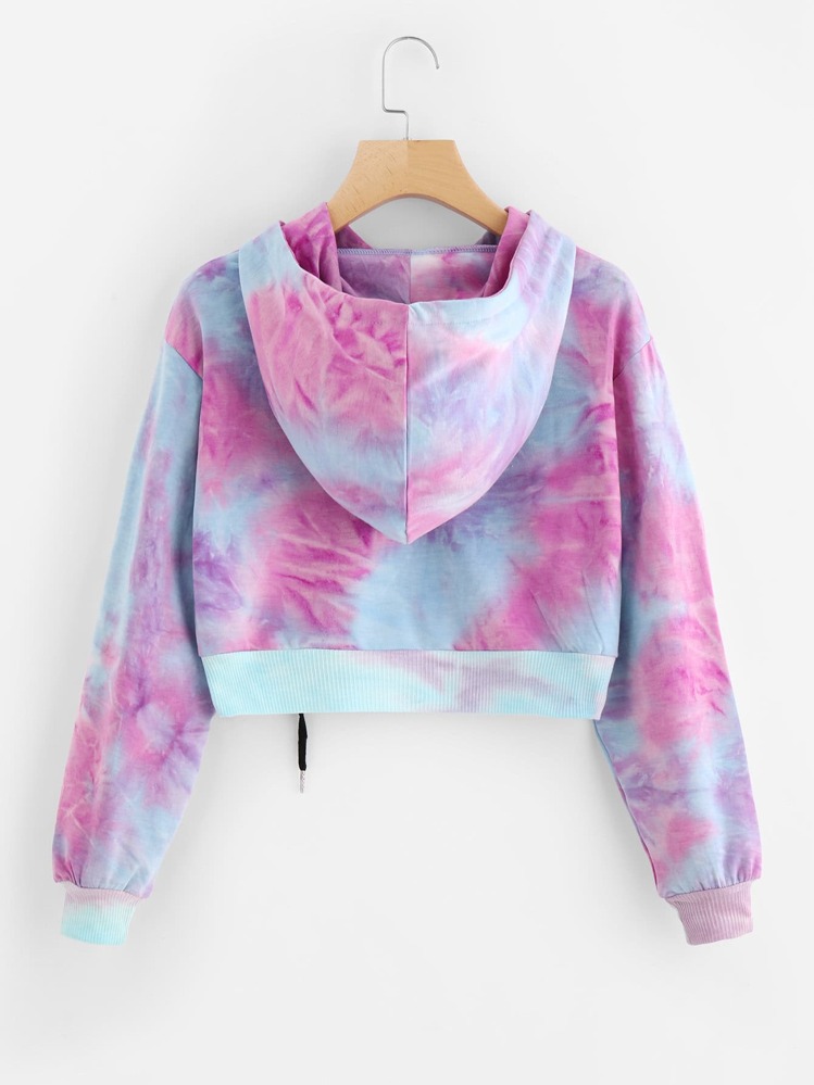 Tie-Dye Cropped Drawstring Hoodie - Multicolor - View 2