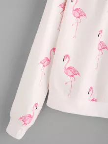 SHEIN Allover Flamingo Print Raglan Sleeve Sweatshirt - Multicolor - View 3
