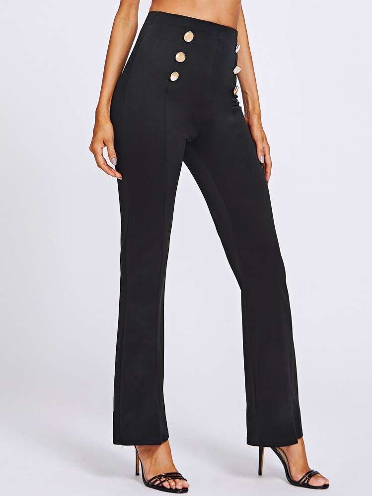 Double Breasted High Waist Pants - Black - View 4