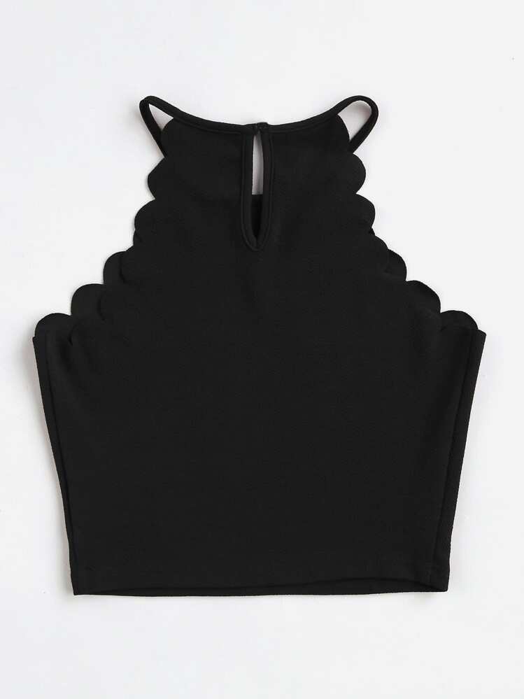 SHEIN Essnce Top corto halter con ribete festoneado - Negro - Añade 2