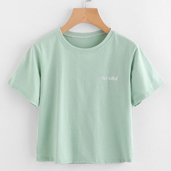 

Letter Embroidered Graphic Tee, Blue pastel