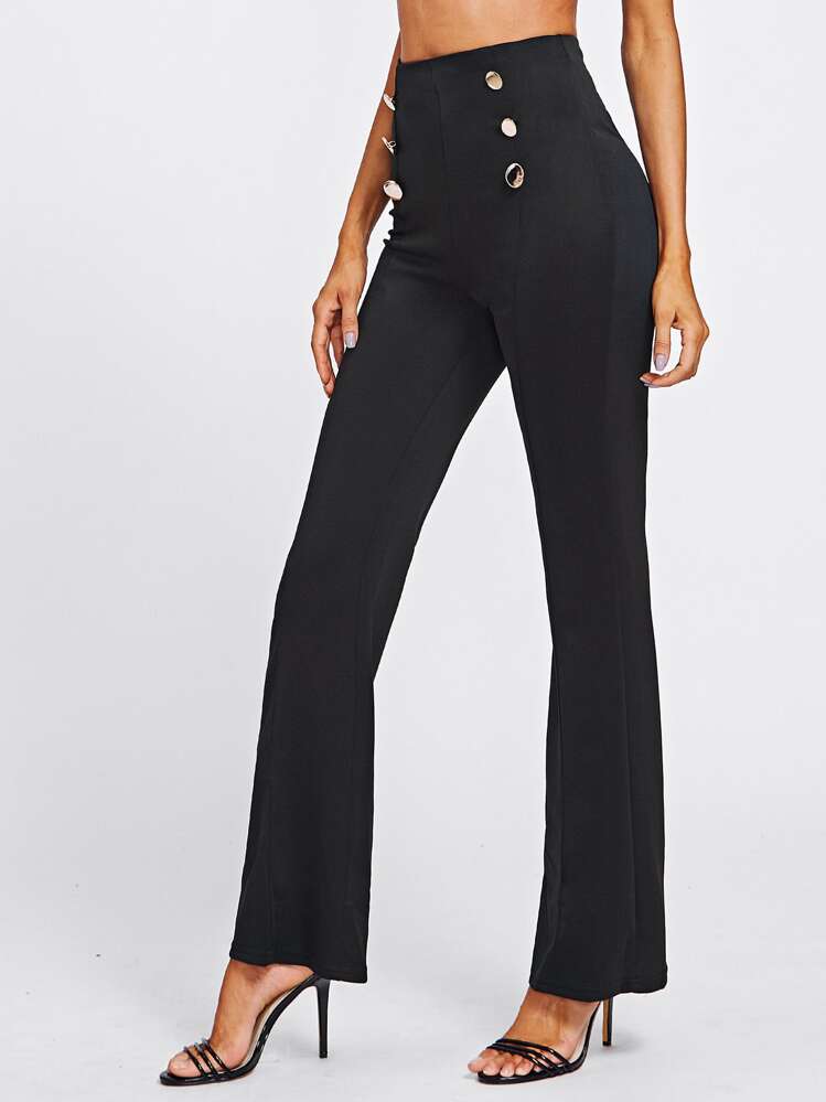 Double Breasted High Waist Pants - Black - View 3