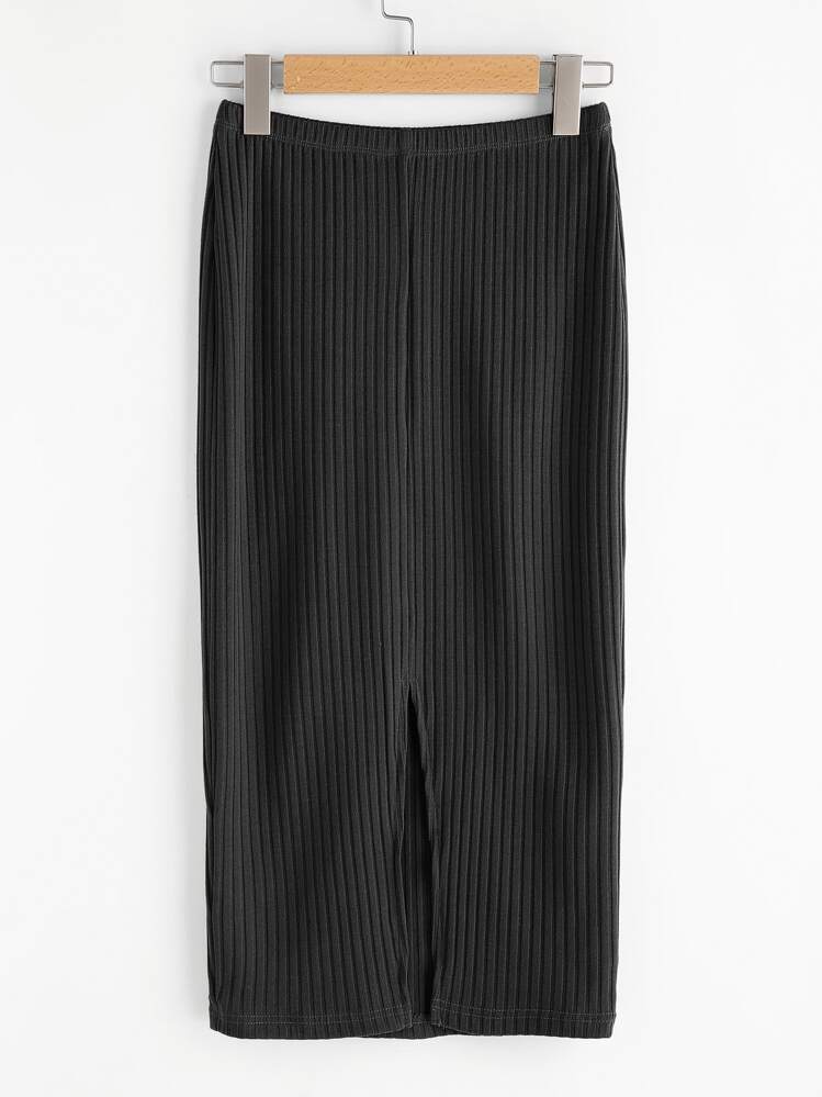 SHEIN Essnce Vented Back Rib Knit Skirt - Black - View 2