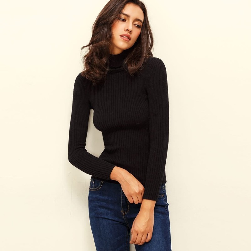 

Black Turtle Neck Long Sleeve Knitted T-shirt