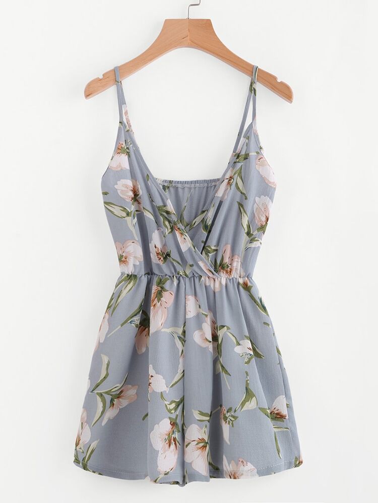 Surplice Neckline Random Florals Cami Romper - Multicolor - View 1