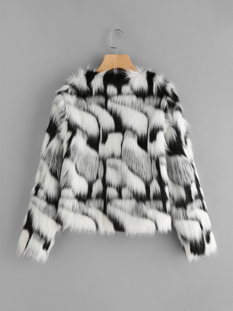 SHEIN Chaquetón de pelo en dos tonos - Blanco y Negro - Añade 2