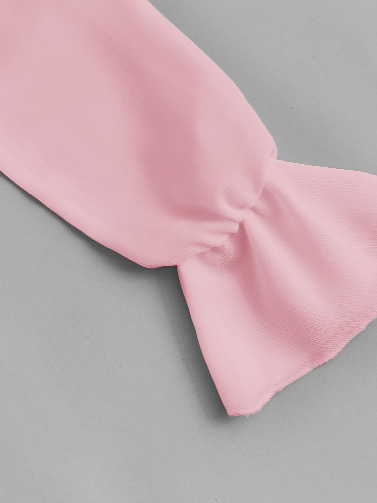 Off Shoulder Drawstring Split Front Blouse - Pink - View 3