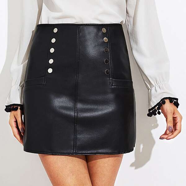 

Faux Leather Zip Back Skirt, Black