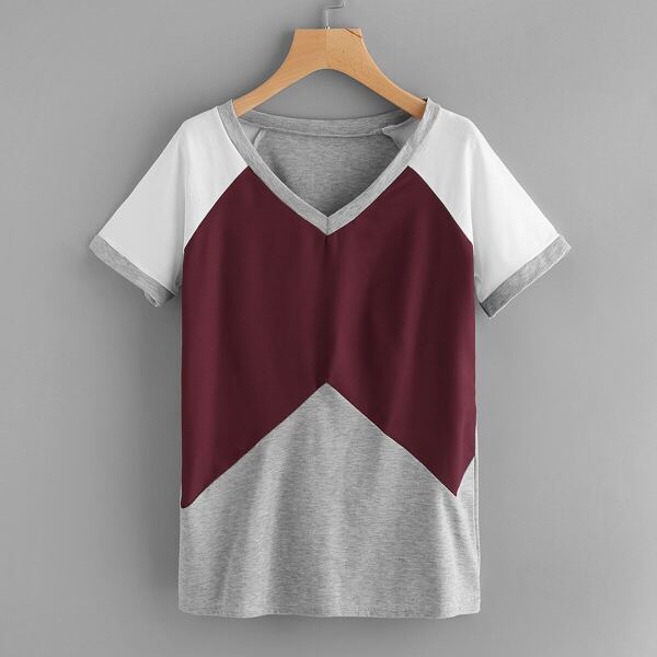 

Contrast Raglan Sleeve Marled Tee