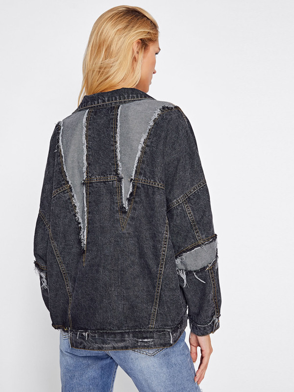 Veste Avec Jeans De French sheinside La L'épaule Shein Chute En rZ1nqU5wrx