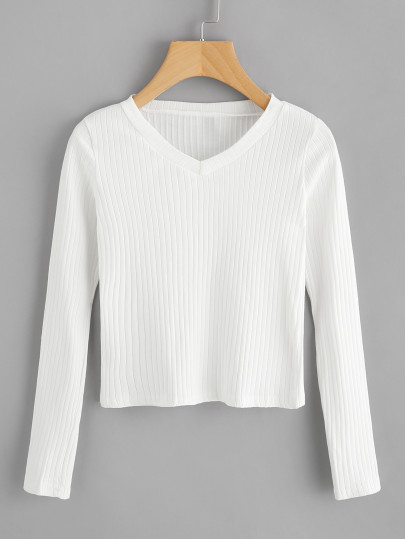 V Neckline Ribbed Tee