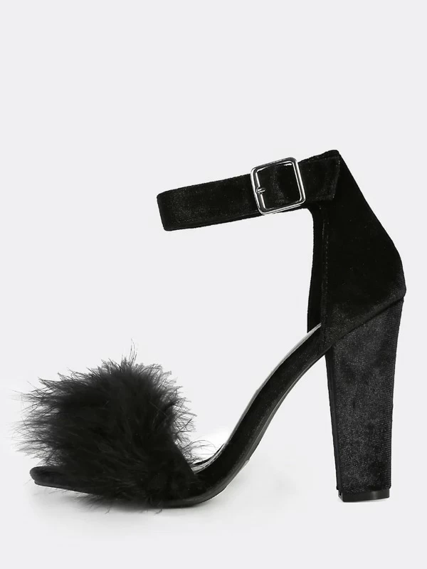 black fuzzy heels
