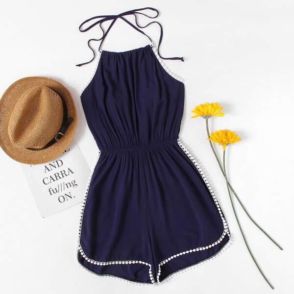 

Halter Neck Lace Trim Romper