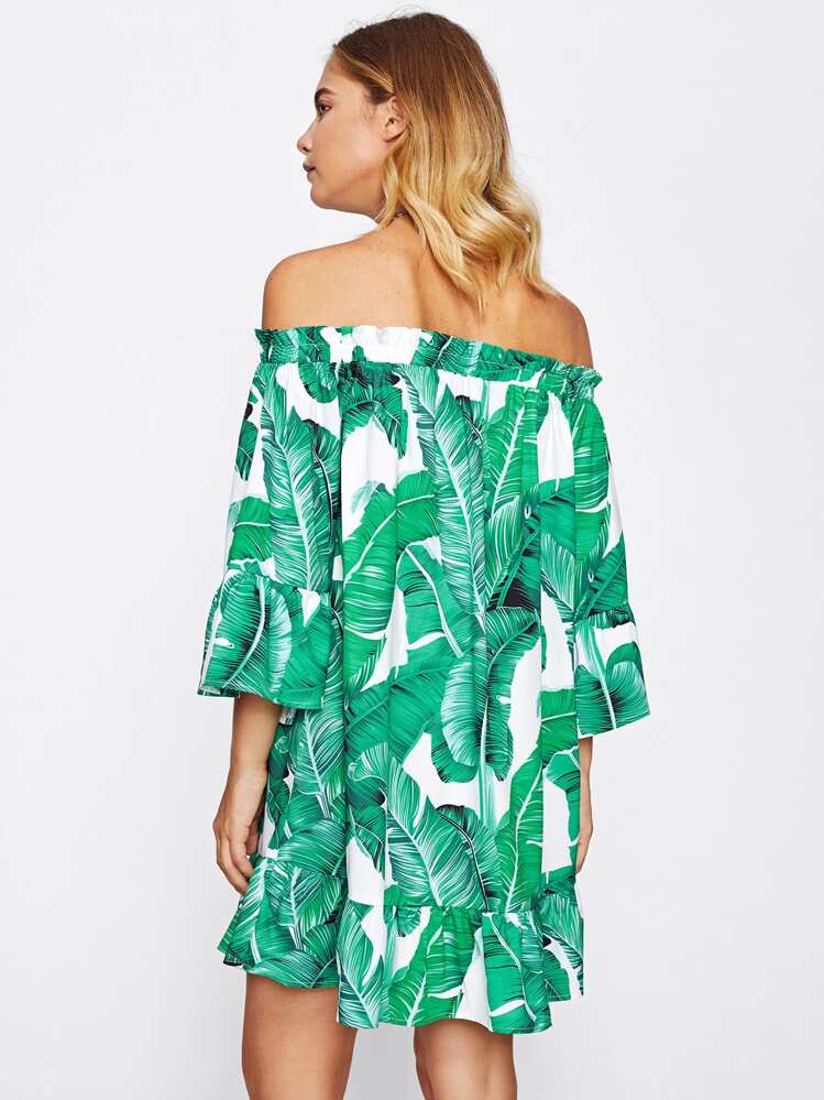 Frill Bardot Jungle Print Dress - Multicolor - View 4