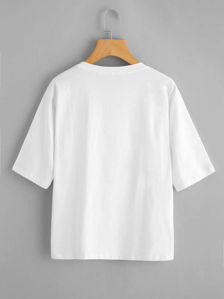 女孩子圖案短袖T恤 - 白色 - 查看 4