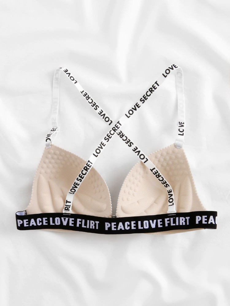 Striped Slogan Tape Bra - Light Grey - View 2