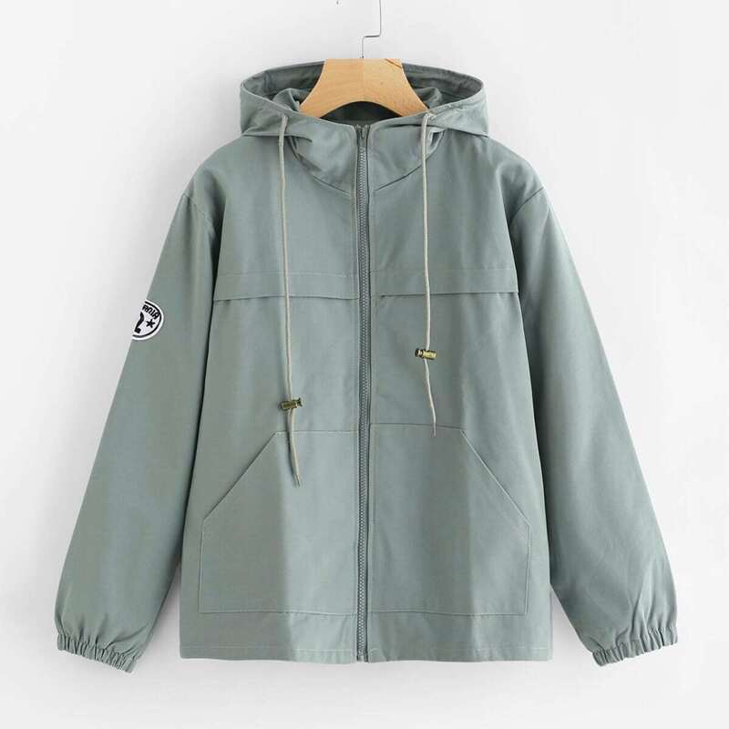 

Hooded Drawstring Zip Up Jacket, Blue
