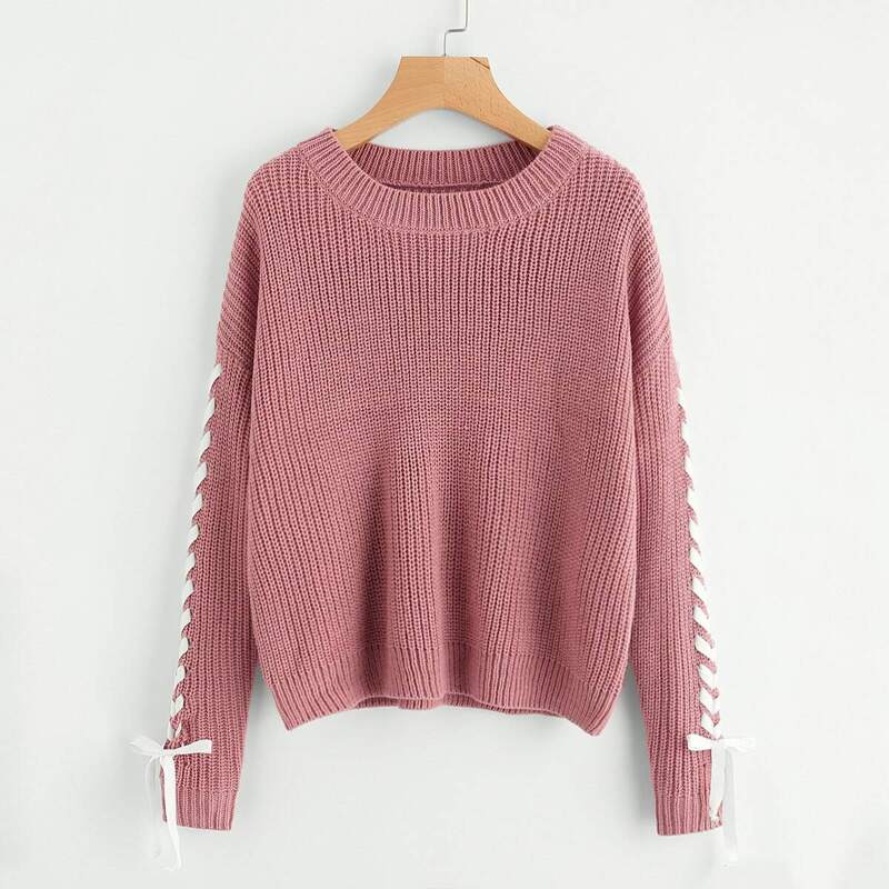 

Contrast Whipstitch Detail Sweater, Pink