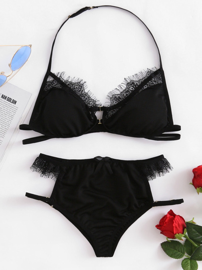 Eyelash Lace Contrast lingerie Set