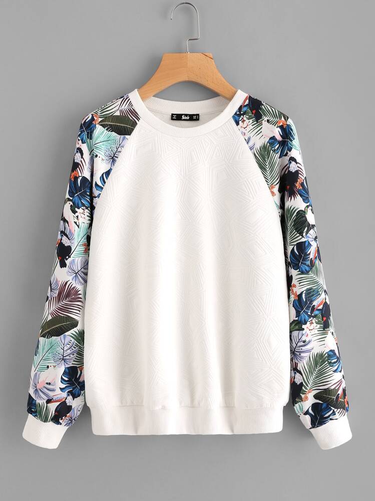 SHEIN Sweatshirt med blommiga relganärmar - Multifärgad - Visa 1