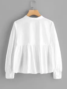 SHEIN 刺繡壓褶娃娃衫上衣 - 白色 - 查看 2