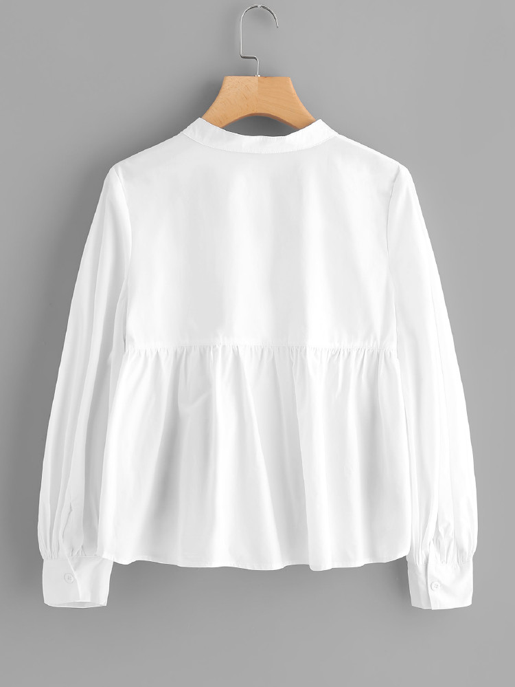 SHEIN Flower Embroidered Smock Blouse - White - View 2