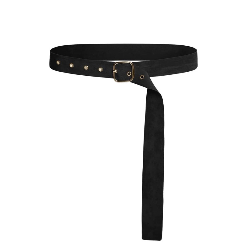 

Square Buckle Eyelet Suede Belt, Black