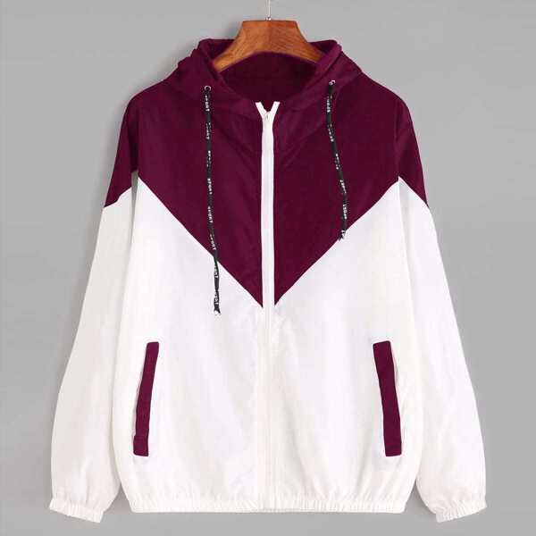 

Color Block Drawstring Hooded Zip Up Jacket, Multicolor