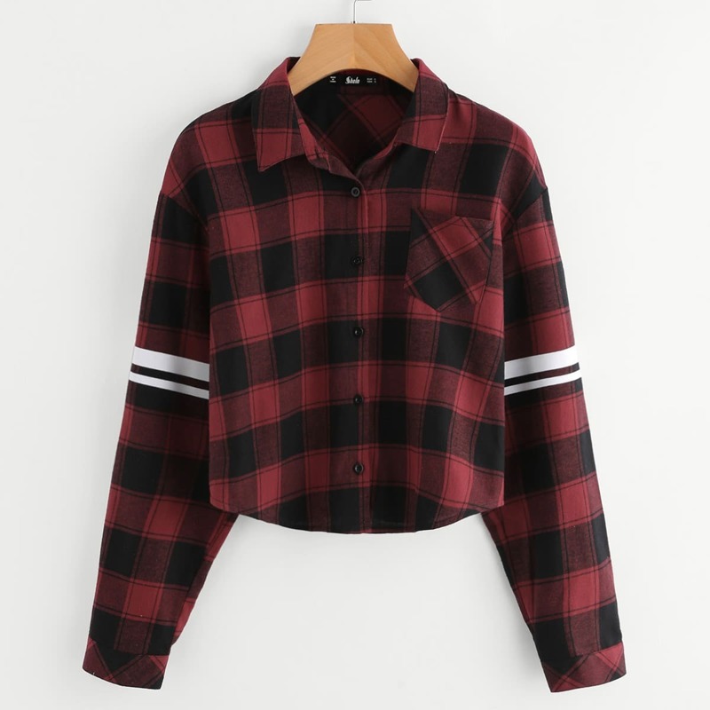 

Varsity Striped Patch Pocket Check Shirt, Multicolor