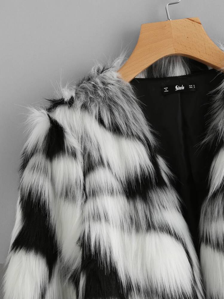 SHEIN Chaquetón de pelo en dos tonos - Blanco y Negro - Añade 4