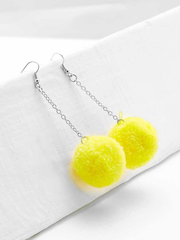 Pom Pom Design Drop Earrings - Màu vàng - Xem 3