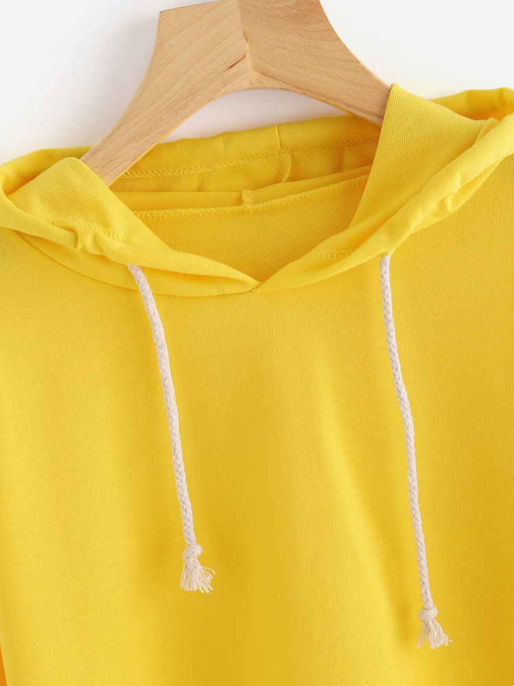 Drawstring Hooded Crop Sweatshirt - Mustard Yellow - View 3