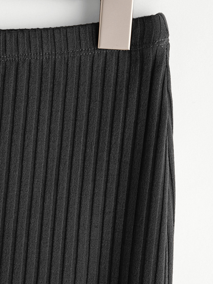 SHEIN Essnce Vented Back Rib Knit Skirt - Black - View 4