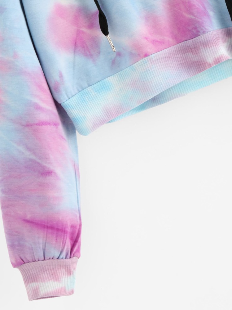 Tie-Dye Cropped Drawstring Hoodie - Multicolor - View 4