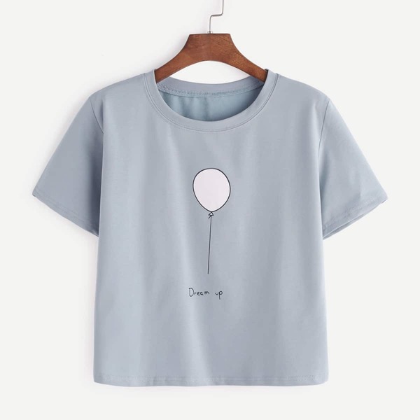 

Balloon Print Tee, Dusty blue