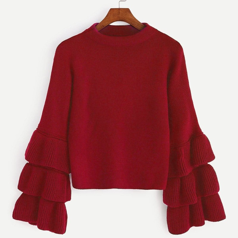 

Red Layered Bell Sleeve Sweater