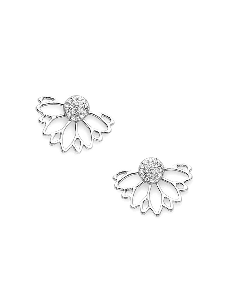 Open Lotus Stud Earrings - Silver - View 2